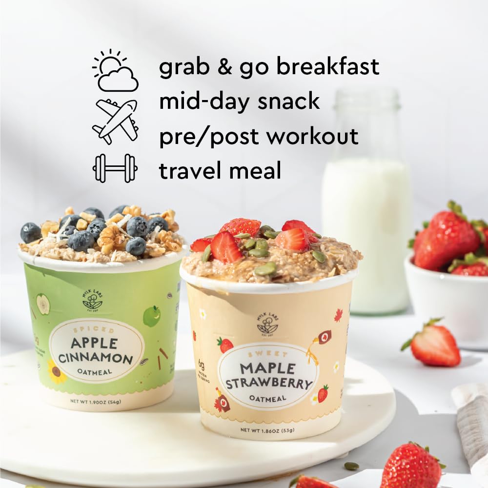 Mylk Labs Maple Strawberry Protein Oatmeal Cups – Gluten Free, Vegan, High Fiber, 6 Pack | EST. 2017