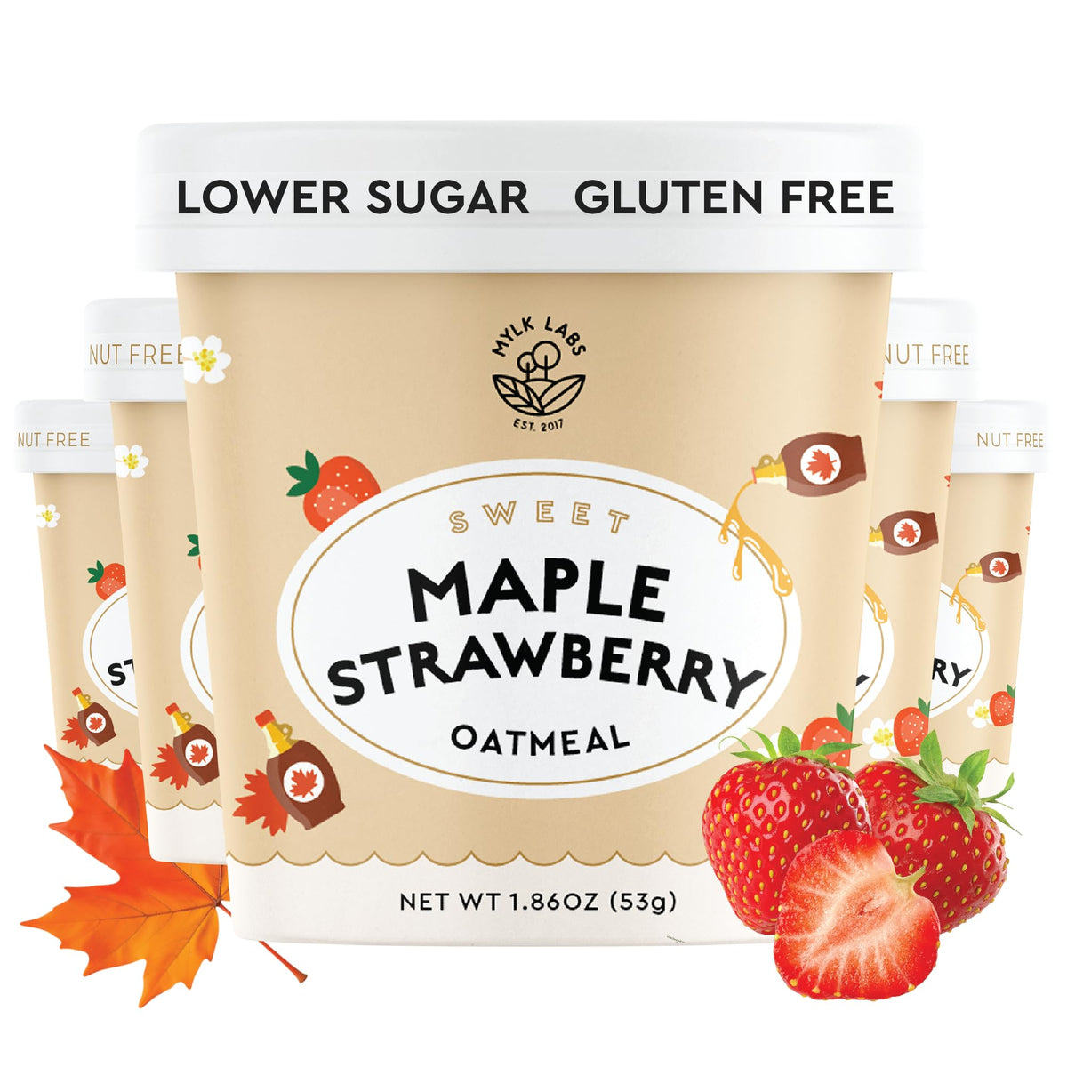 Mylk Labs Maple Strawberry Protein Oatmeal Cups – Gluten Free, Vegan, High Fiber, 6 Pack | EST. 2017