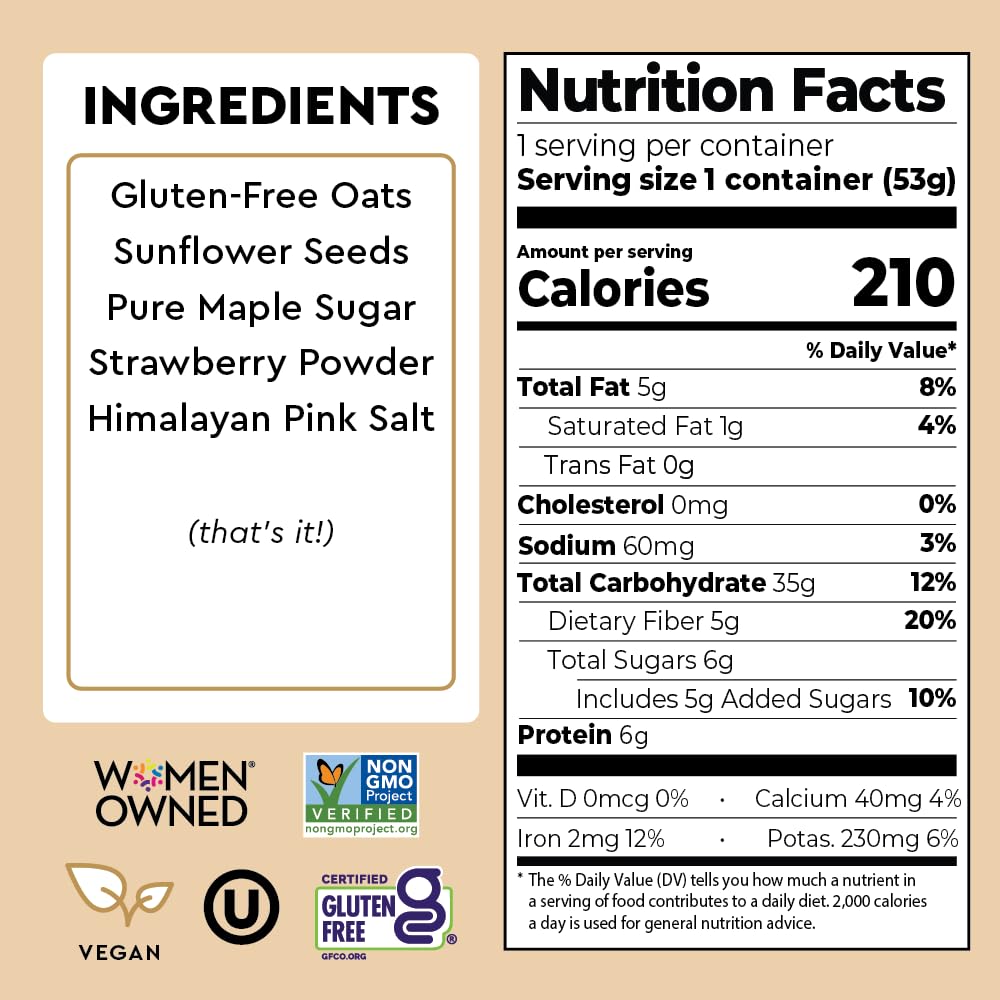 Mylk Labs Maple Strawberry Protein Oatmeal Cups – Gluten Free, Vegan, High Fiber, 6 Pack | EST. 2017