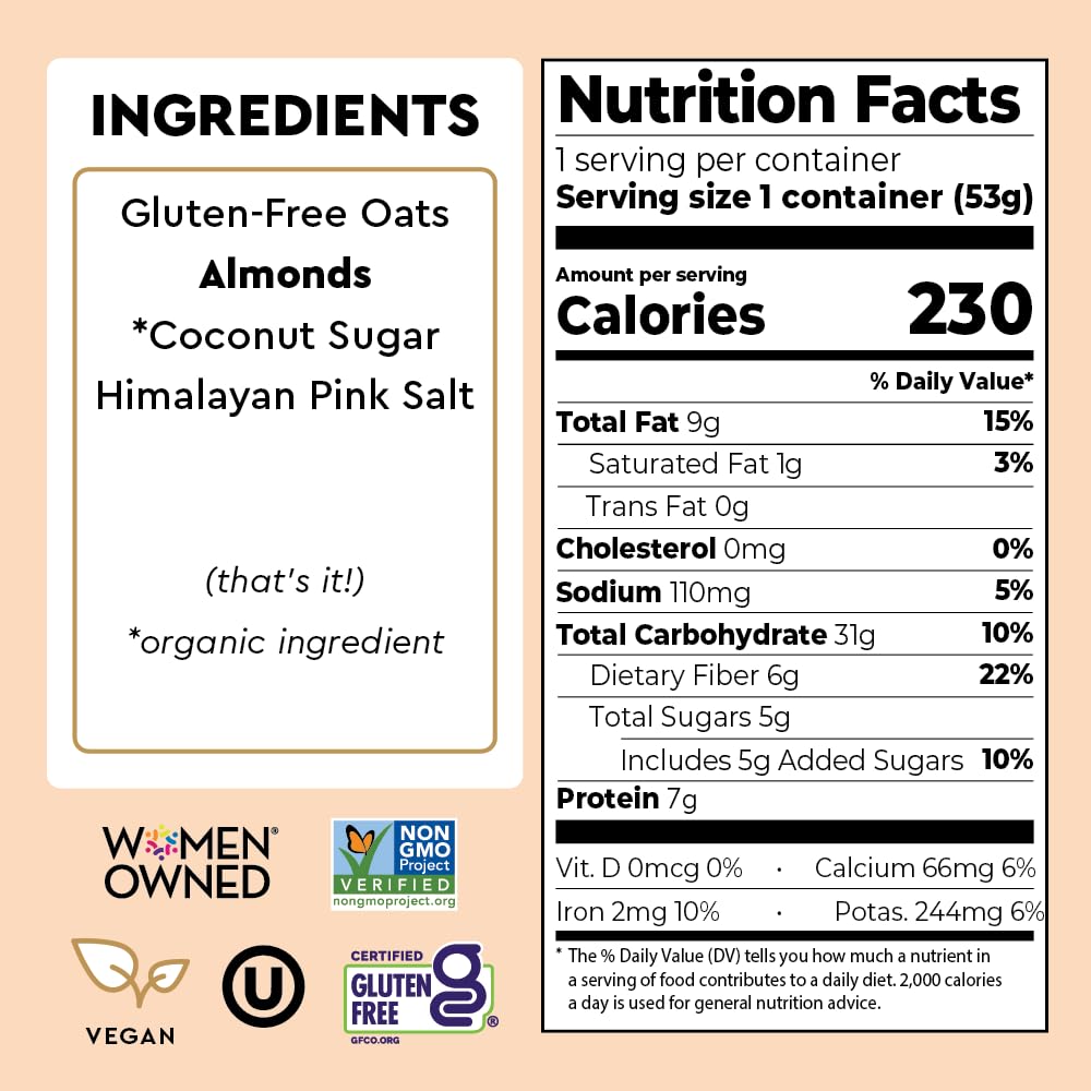 MYLK LABS Roasted Almond Protein Oatmeal Cups – High Fiber, Low Sugar, Gluten Free & Vegan (6 Pack)