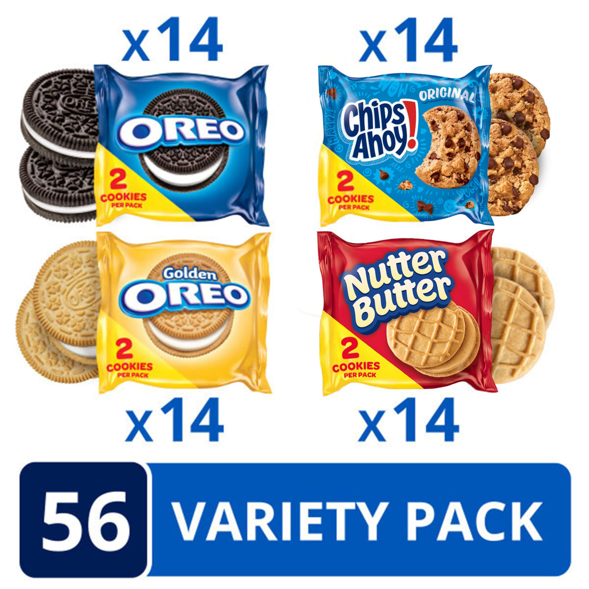 Nabisco OREO Original & Golden, CHIPS AHOY!, & Nutter Butter Variety Pack – 56 Snack Packs