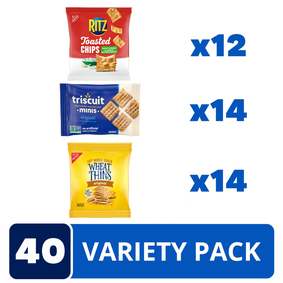 Nabisco Cracker Variety Pack – 40 Snack Packs with RITZ Toasted Chips, Wheat Thins, Triscuit Minis