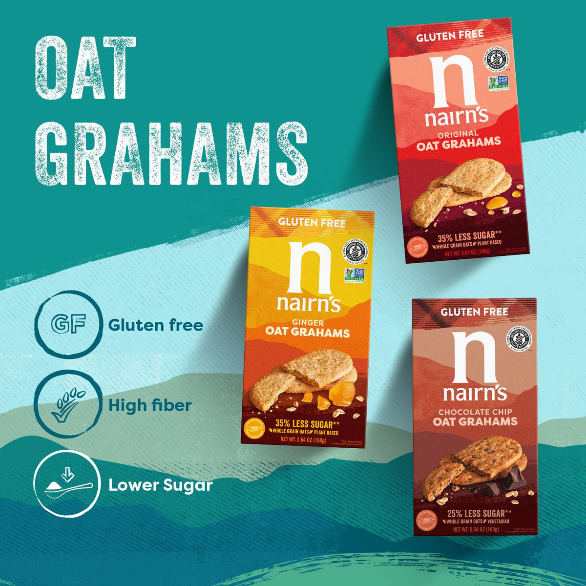 Nairn's Gluten Free Chocolate Chip Oat Grahams | 5.64oz Pack of 6 | High Fiber & No Artificial Colors