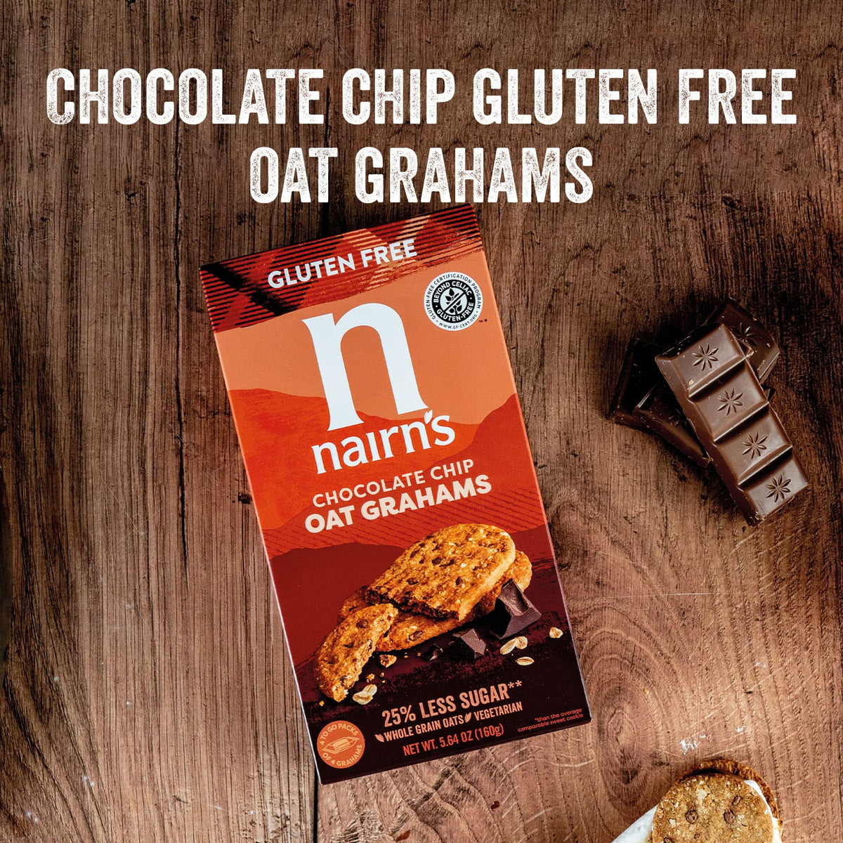 Nairn's Gluten Free Chocolate Chip Oat Grahams | 5.64oz Pack of 6 | High Fiber & No Artificial Colors