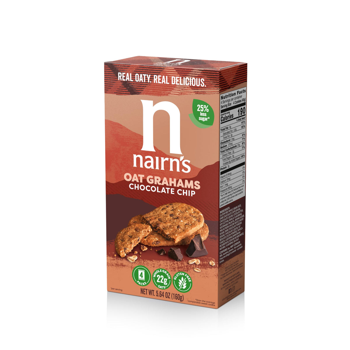 Nairn's Gluten Free Chocolate Chip Oat Grahams | 5.64oz Pack of 6 | High Fiber & No Artificial Colors