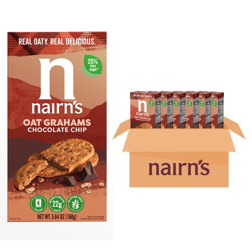 Nairn's Gluten Free Chocolate Chip Oat Grahams | 5.64oz Pack of 6 | High Fiber & No Artificial Colors