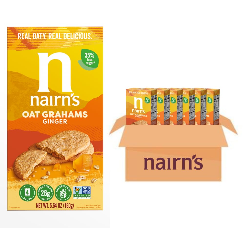 Nairn's Gluten Free Stem Ginger Grahams – High Fiber, On-The-Go Snack, Pack of 6