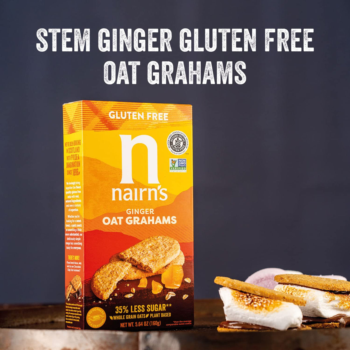 Nairn's Gluten Free Stem Ginger Grahams – High Fiber, On-The-Go Snack, Pack of 6
