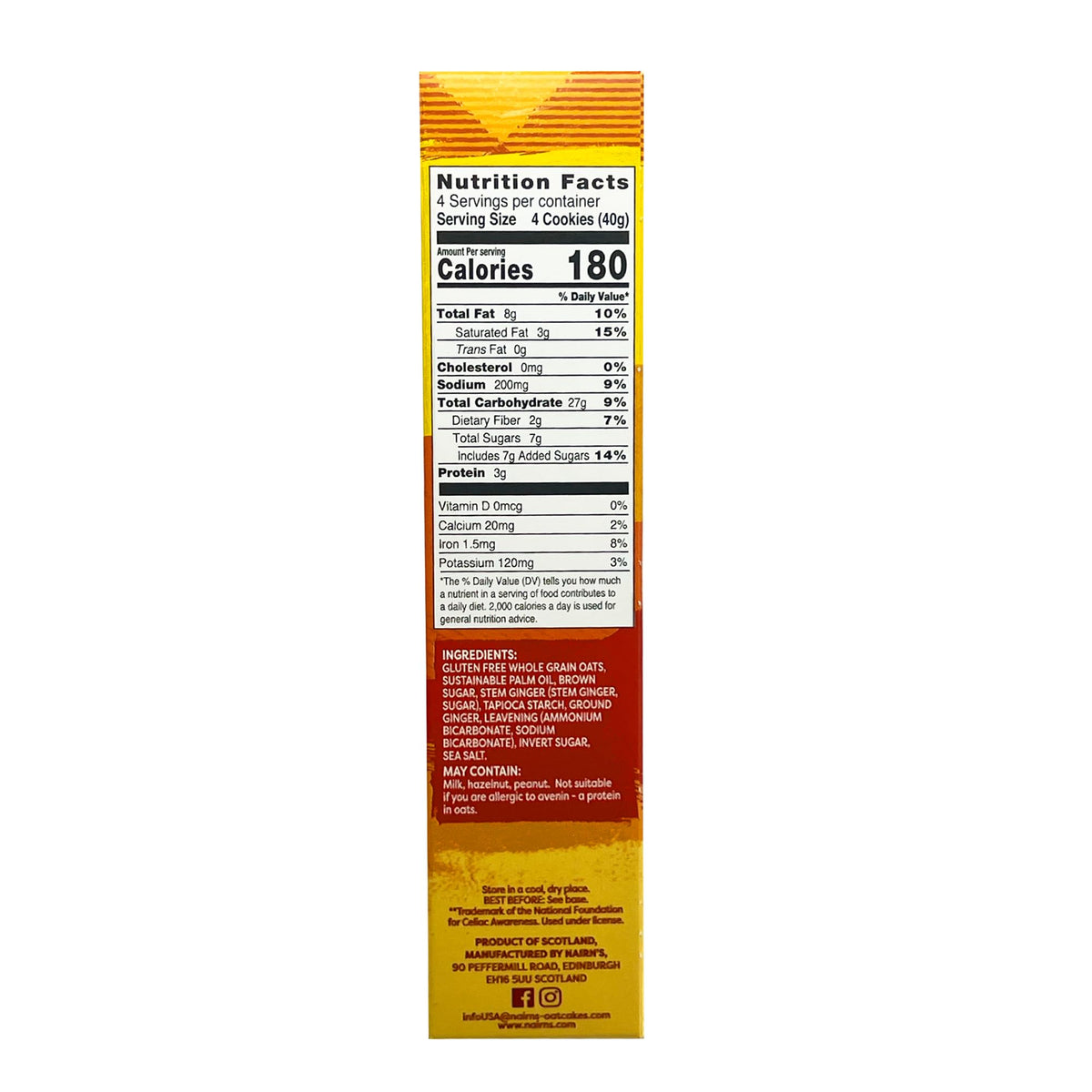 Nairn's Gluten Free Stem Ginger Grahams – High Fiber, On-The-Go Snack, Pack of 6