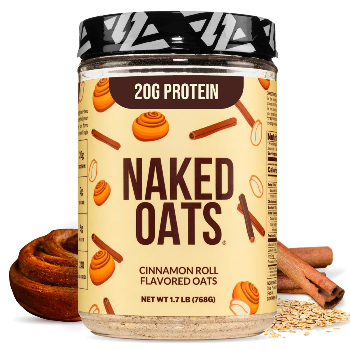 Naked Oats Cinnamon Overnight Oats – 20g Protein, Gluten-Free, 12 Servings