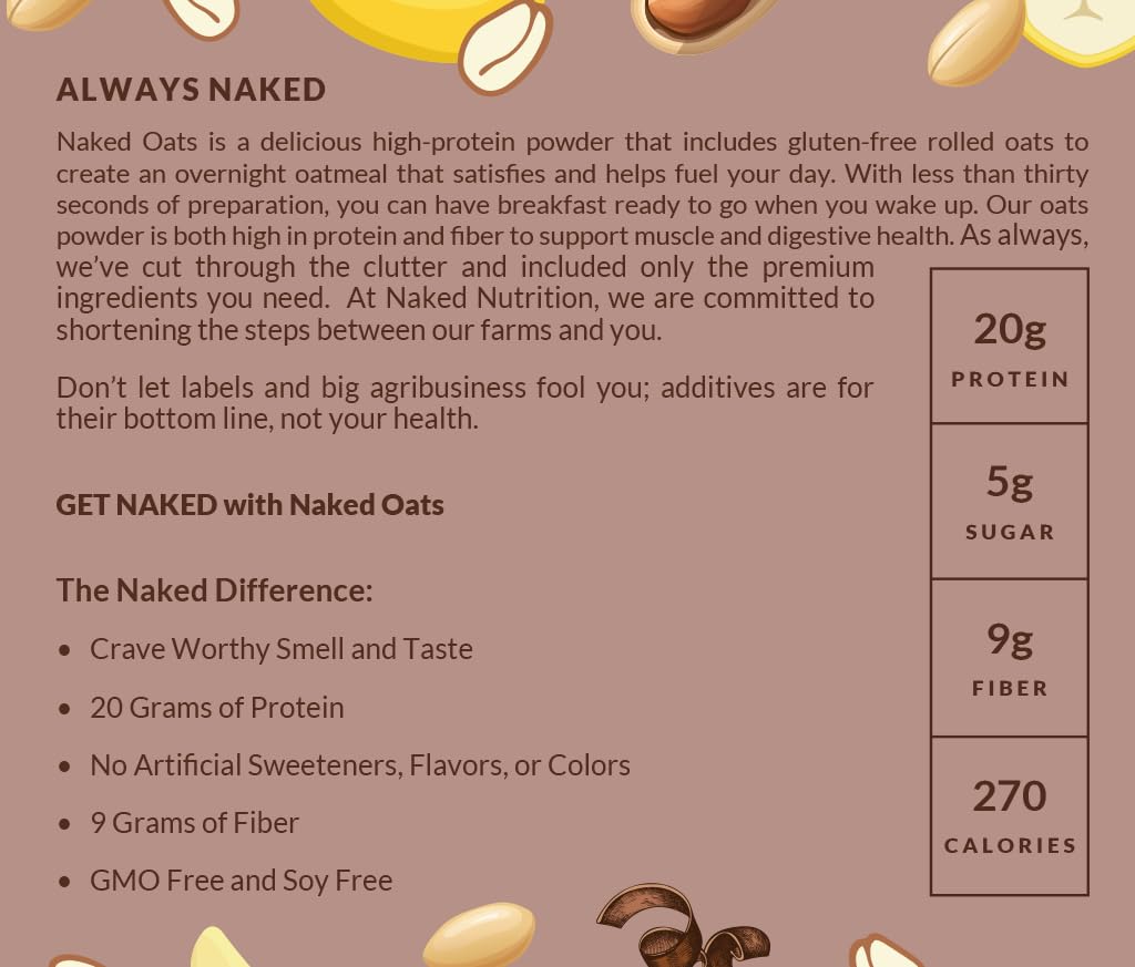 NAKED Oats Chocolate PB Banana Overnight Oats – 20g Whey Protein, Gluten Free, High Fiber, 12 Servings