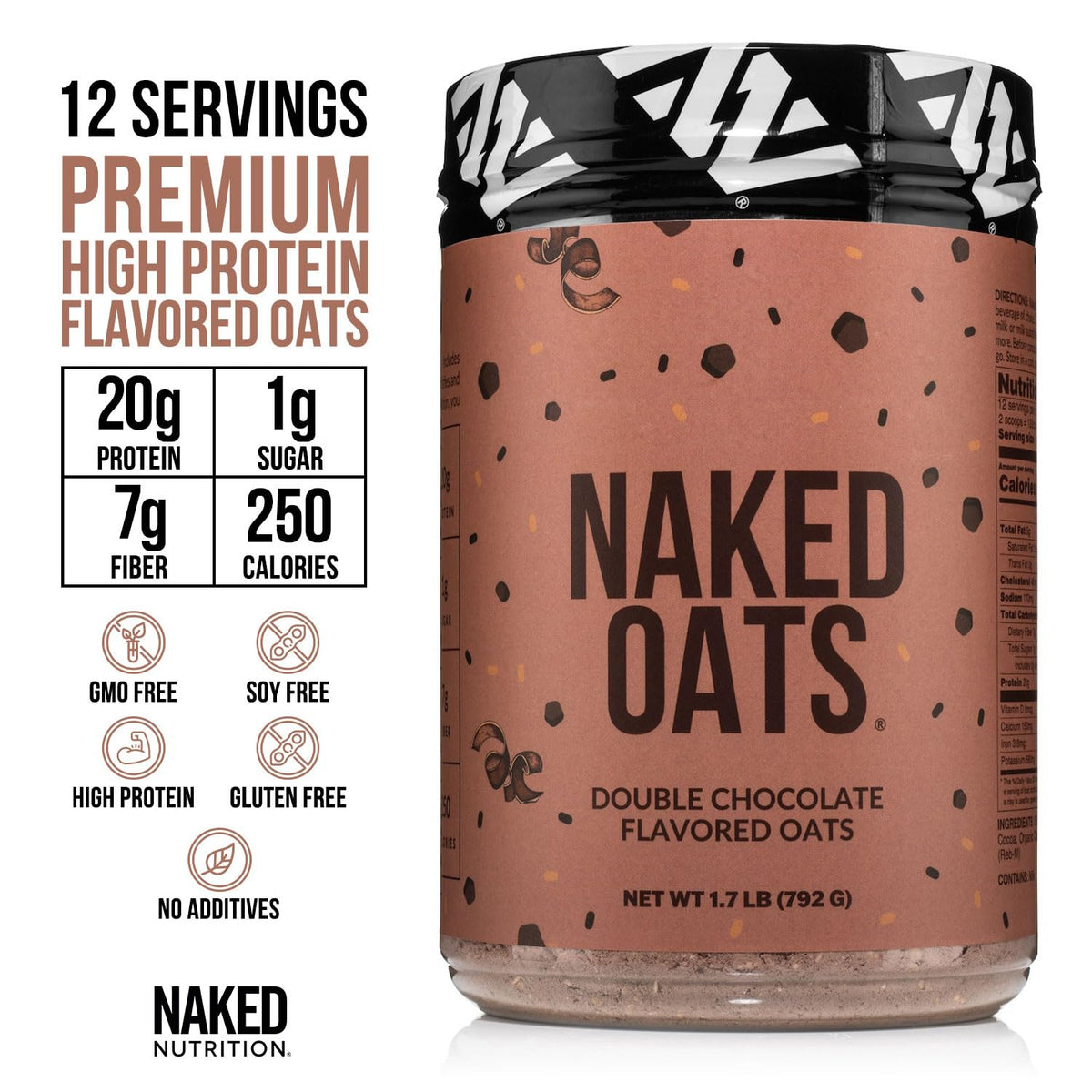 NAKED Oats Double Chocolate Overnight Oats – 20g Grass-Fed Protein, Gluten-Free