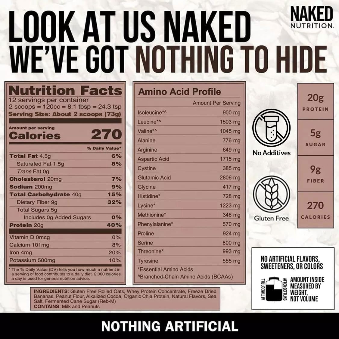 NAKED Oats Chocolate PB Banana Overnight Oats – 20g Whey Protein, Gluten Free, High Fiber, 12 Servings