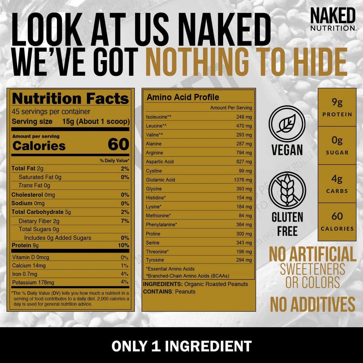 NAKED Organic Powdered Peanut Butter – 1 Ingredient, No Salt or Sugar, USA Made, 45 Servings