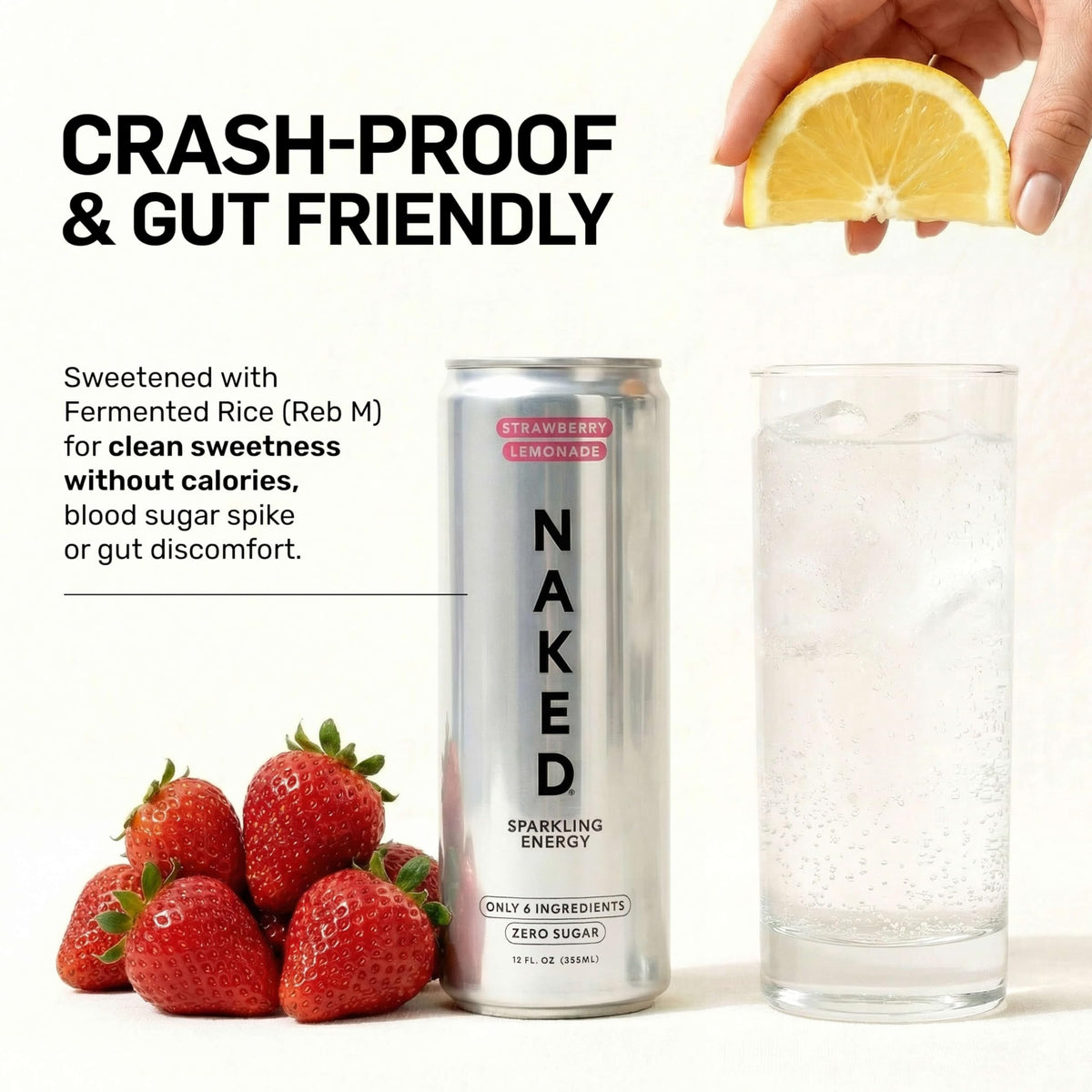 NAKED Sparkling Energy Drink – Strawberry Lemonade, 12oz Cans (12 Pack)