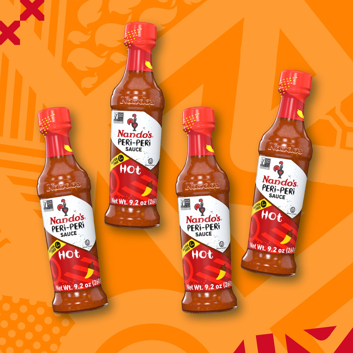Nando's Hot PERi-PERi Sauce - Fiery Garlic & Herb Heat - Gluten Free, Non-GMO, Kosher - 9.1 oz Bottle (4 Pack)