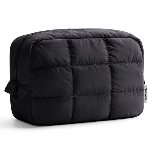 Narwey Puffy Makeup Bag Travel Toiletry Bag, Quilted Cosmetic Bag for Women