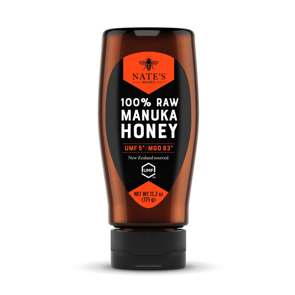 Nate's Raw Manuka Honey New Zealand MGO 83+ | UMF Certified 5+ | 13.2 oz Squeeze Bottle
