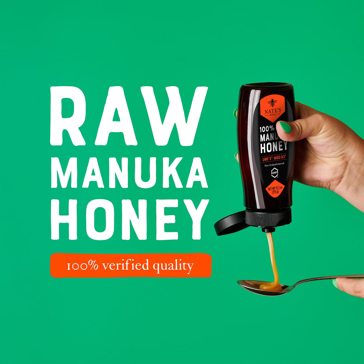 Nate's Raw Manuka Honey New Zealand MGO 83+ | UMF Certified 5+ | 13.2 oz Squeeze Bottle