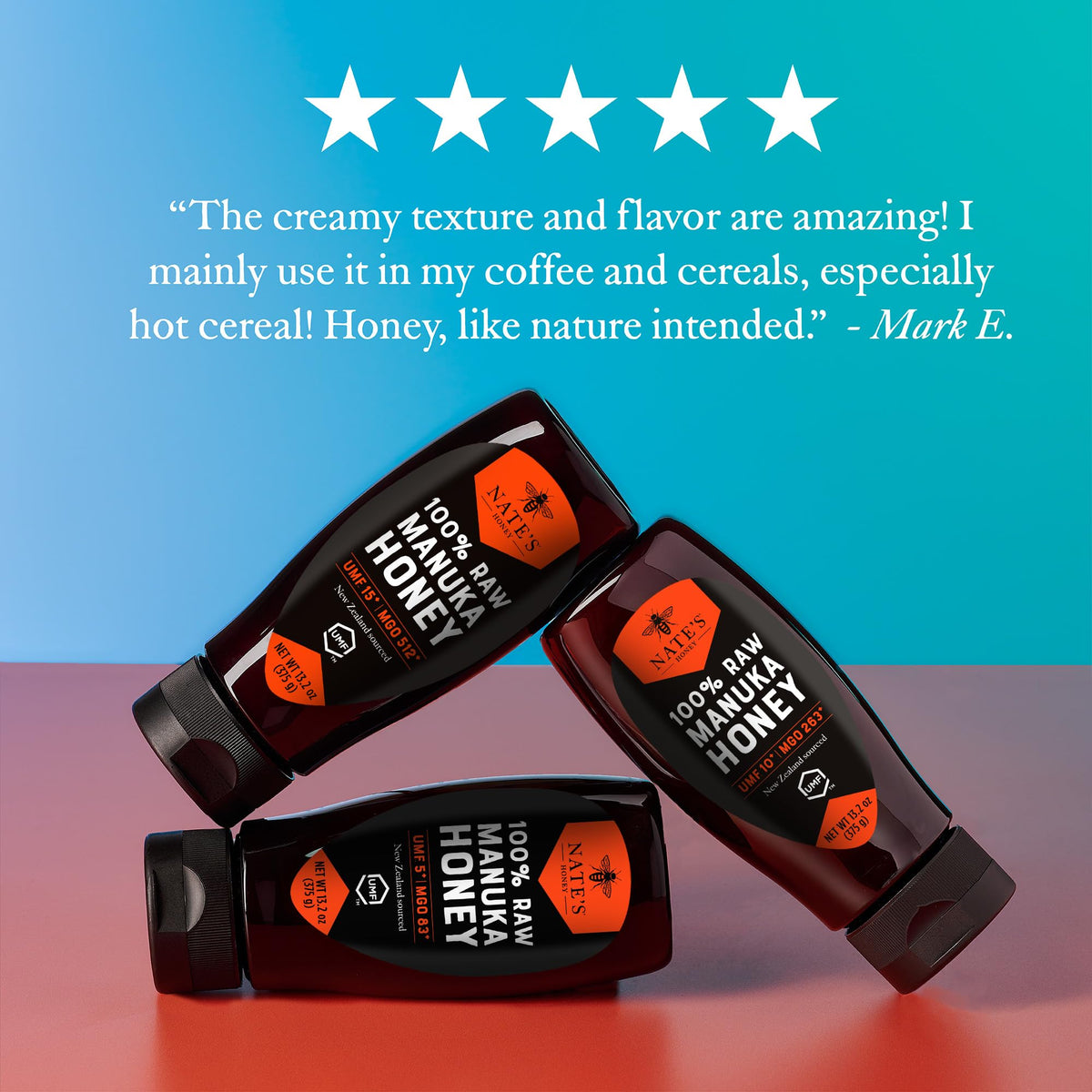Nate's Raw Manuka Honey New Zealand MGO 83+ | UMF Certified 5+ | 13.2 oz Squeeze Bottle