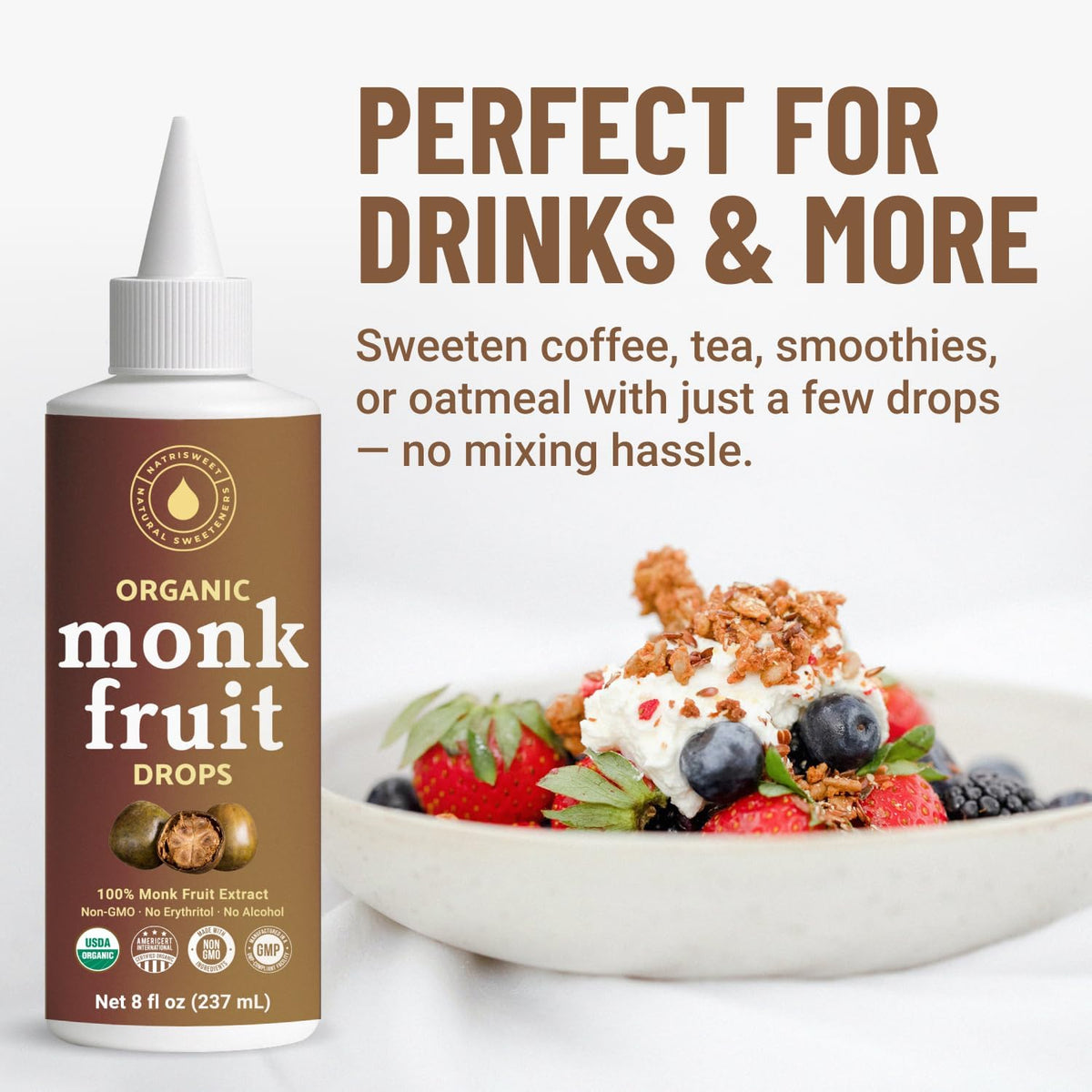 NatriSweet Organic Monk Fruit Drops – 0 Sugar, 0 Cal, No Erythritol, Original Flavor (8 oz)