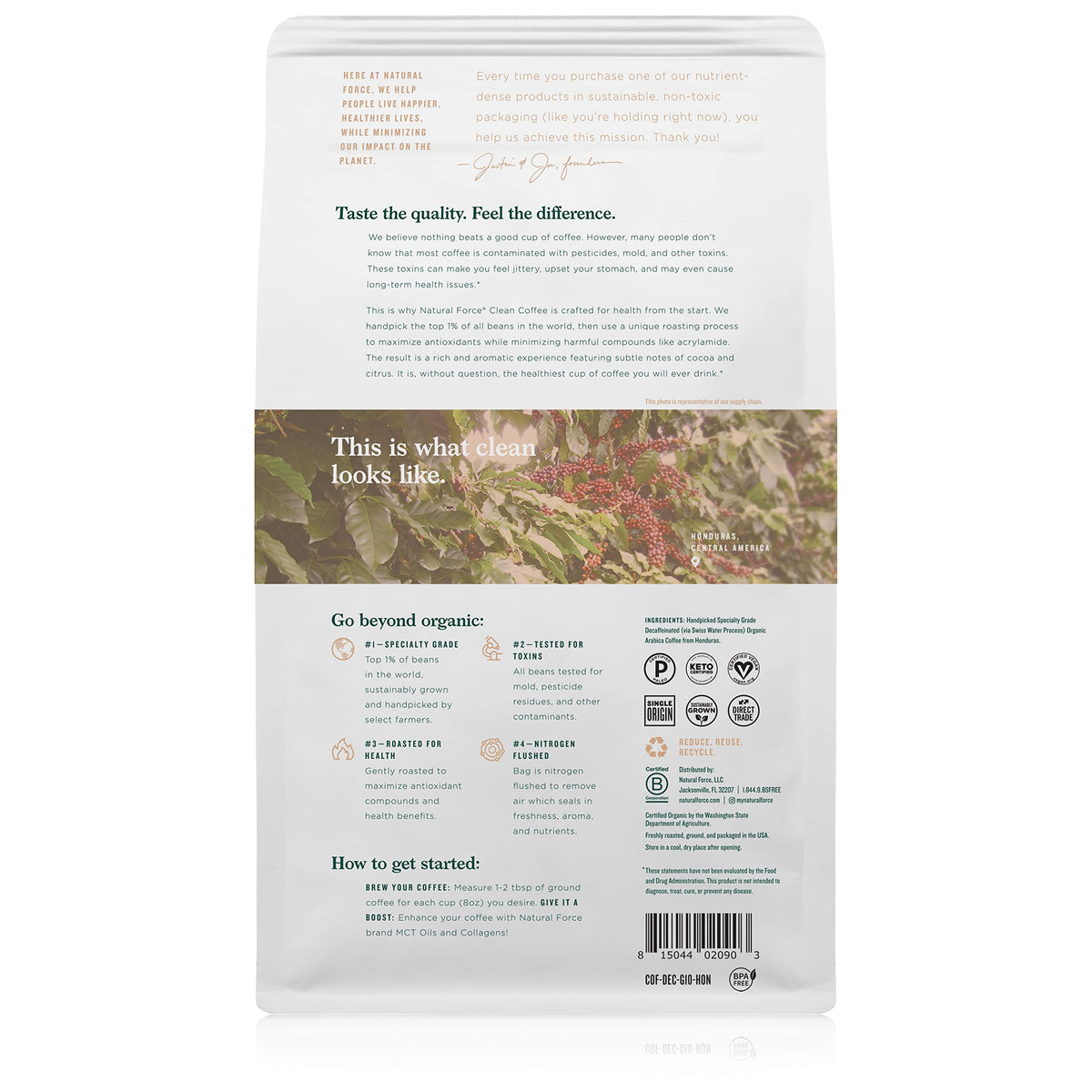 Natural Force Organic Mold-Free Coffee | High CGA, Mycotoxin Free, Swiss Water Decaf, 10 oz