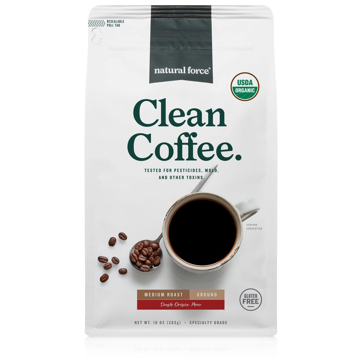 Natural Force Organic Mold Free Coffee – Low Acidity, High CGA, Ground Medium Roast, 10 oz