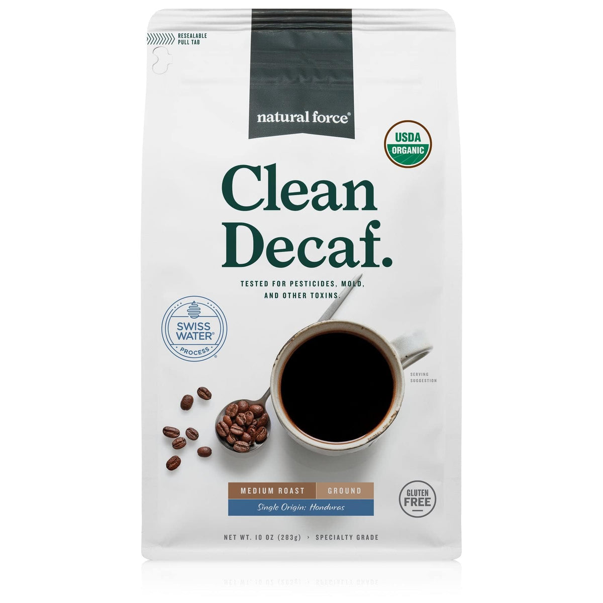 Natural Force Organic Mold-Free Coffee | High CGA, Mycotoxin Free, Swiss Water Decaf, 10 oz