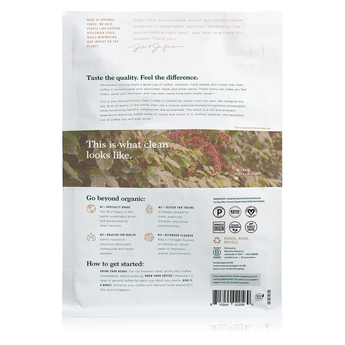 Natural Force Organic Mold Free Coffee – Swiss Water Decaf, Low Acidity