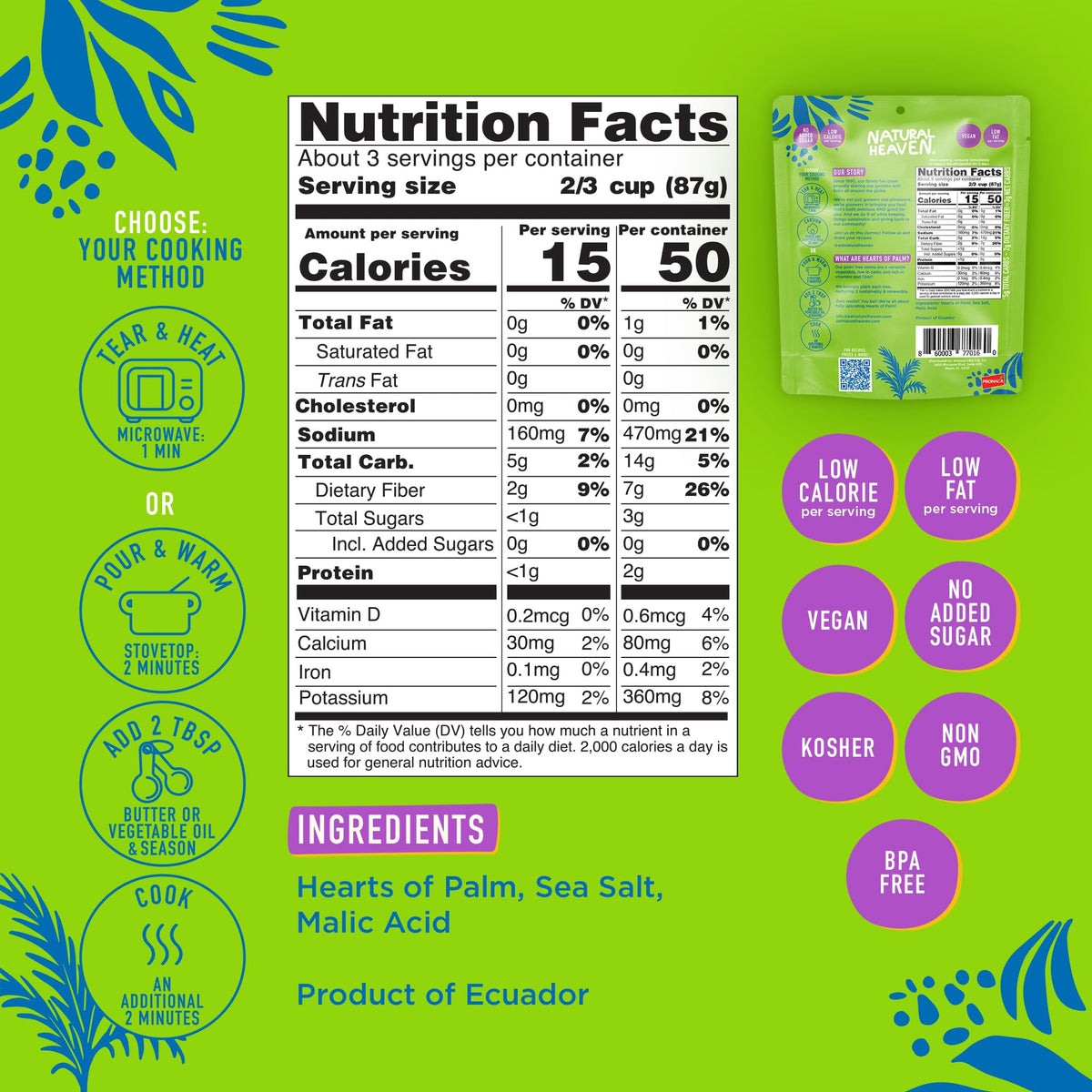 Natural Heaven White Rice with Hearts of Palm – 6-Pack, Low-Calorie Veggie Rice, Keto & Gluten-Free, Vegan