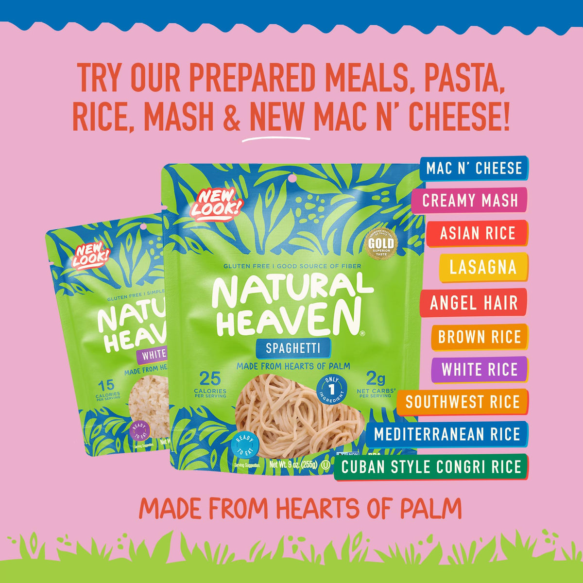 Natural Heaven White Rice with Hearts of Palm – 6-Pack, Low-Calorie Veggie Rice, Keto & Gluten-Free, Vegan