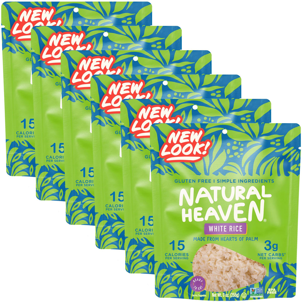 Natural Heaven White Rice with Hearts of Palm – 6-Pack, Low-Calorie Veggie Rice, Keto & Gluten-Free, Vegan