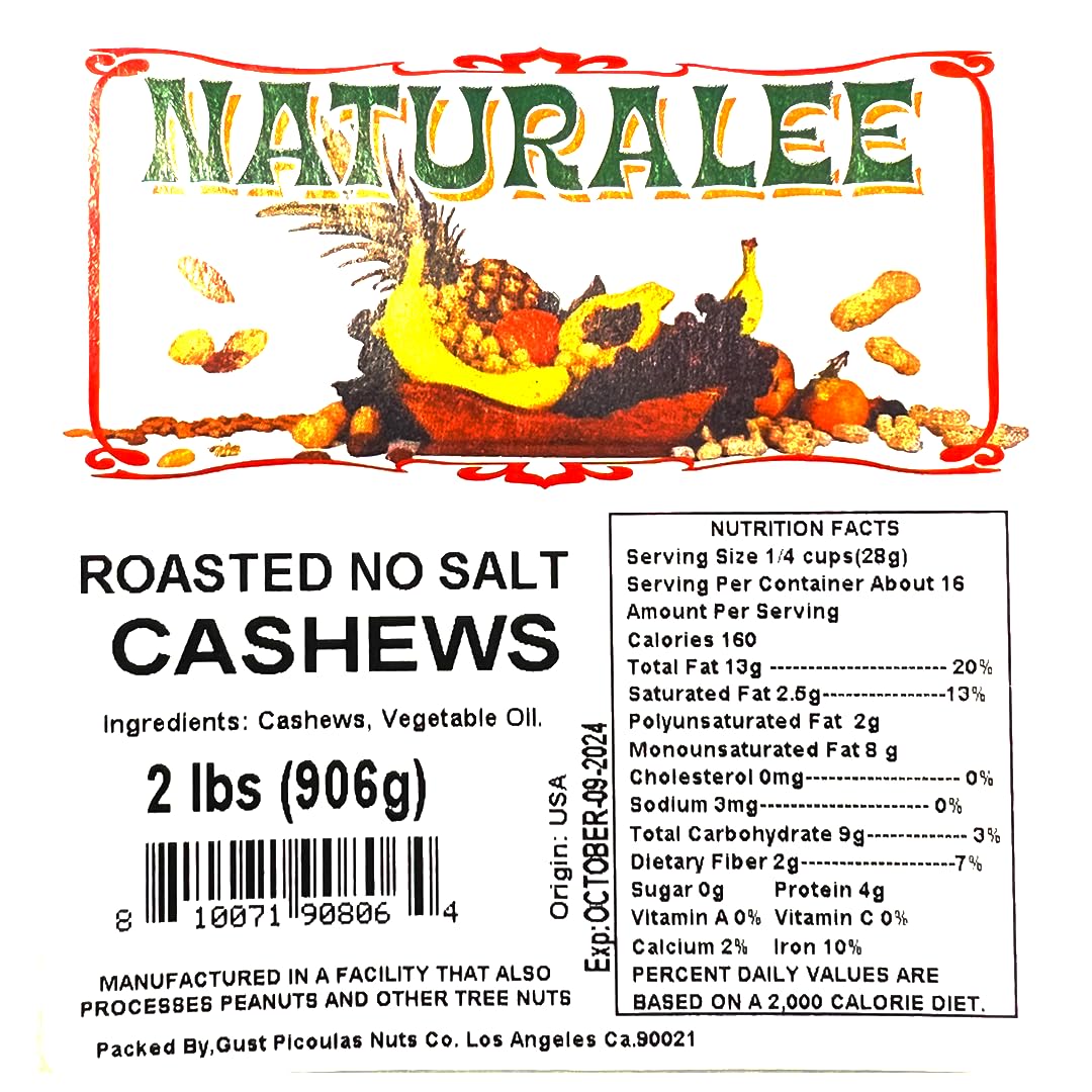Naturalee Cashews 2 lbs – Roasted & Unsalted, Gluten-Free & Vegan Snack