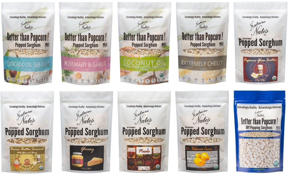 Nature Nate’s Popped Sorghum with Avocado Oil & Sea Salt – 6-Pack (2 oz Each) – Keto & Gluten-Free, Made in USA