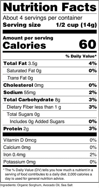 Nature Nate’s Popped Sorghum with Avocado Oil & Sea Salt – 6-Pack (2 oz Each) – Keto & Gluten-Free, Made in USA