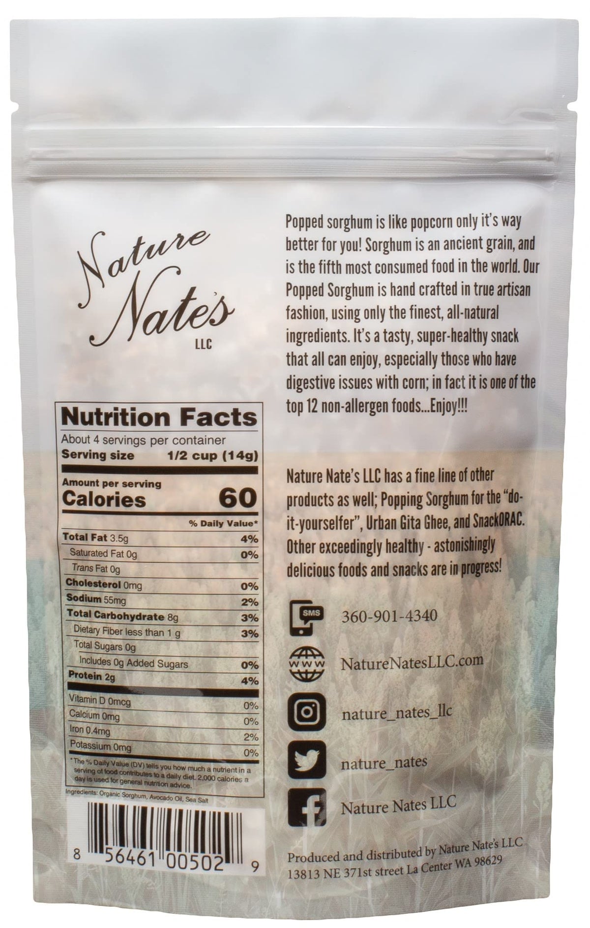 Nature Nate’s Popped Sorghum with Avocado Oil & Sea Salt – 6-Pack (2 oz Each) – Keto & Gluten-Free, Made in USA