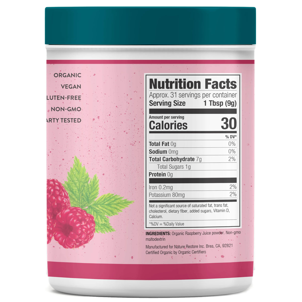 Nature Restore USDA Organic Red Raspberry Juice Powder – 10 oz, Non-GMO, Gluten Free, Vegan