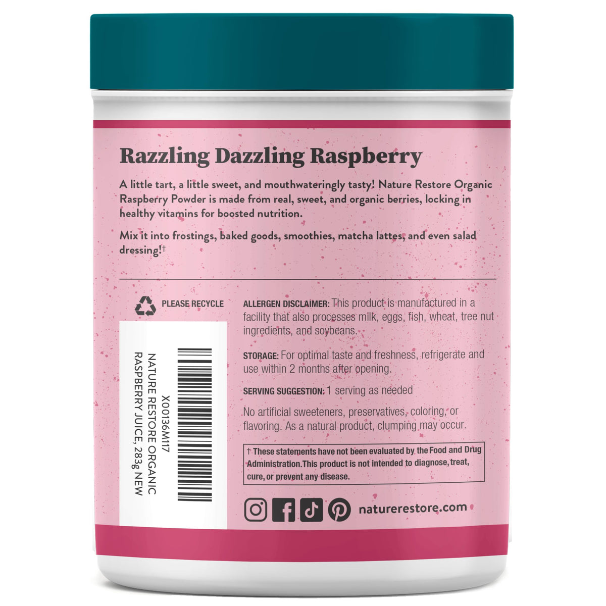 Nature Restore USDA Organic Red Raspberry Juice Powder – 10 oz, Non-GMO, Gluten Free, Vegan