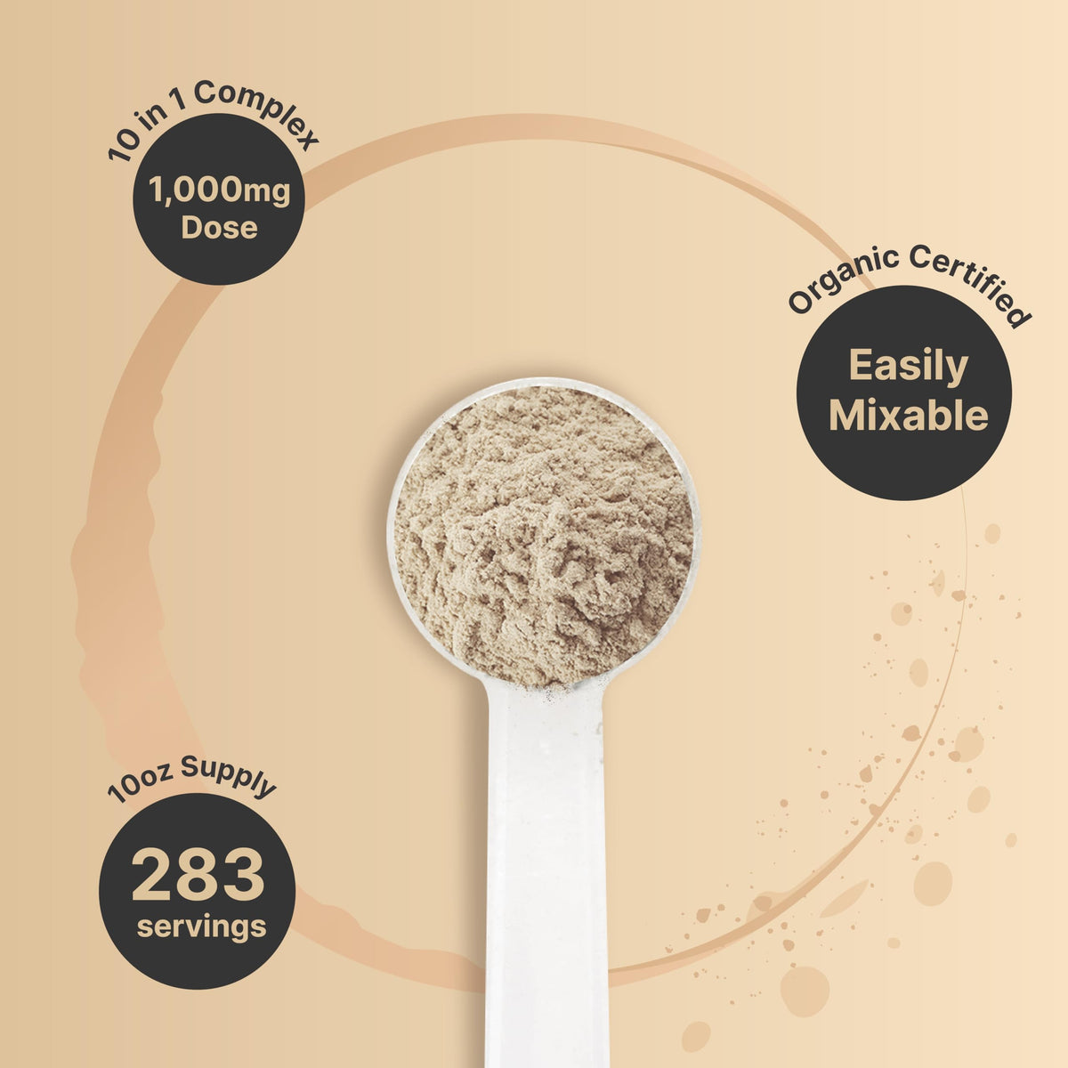 NatureBell Organic Mushroom Powder 10oz – 10-in-1 Adaptogenic Blend with Lion's Mane, Reishi & More