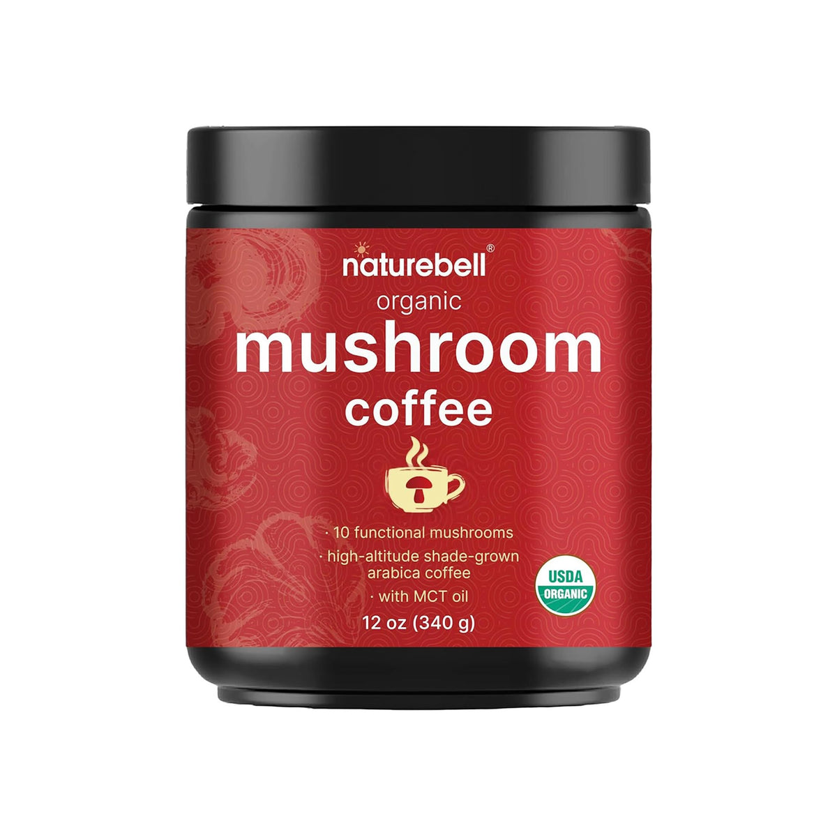 NatureBell Organic Mushroom Coffee - 12 oz Superfood Blend for Energy & Focus