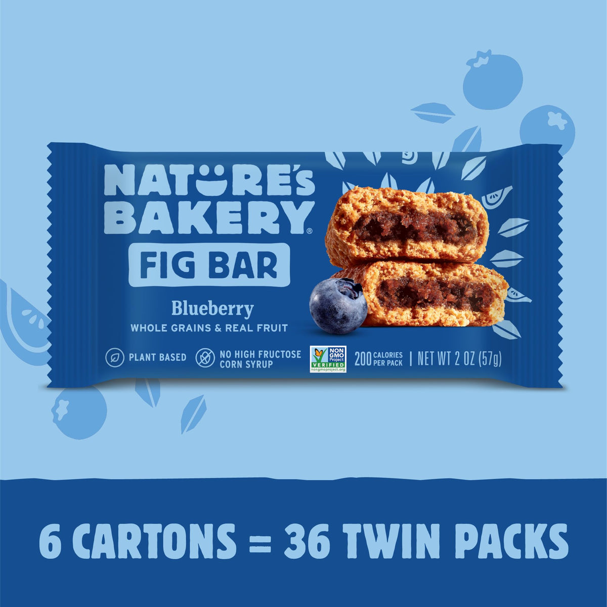 Nature's Bakery Whole Wheat Blueberry Fig Bars – Real Fruit, Vegan, Non-GMO, 6 Pack