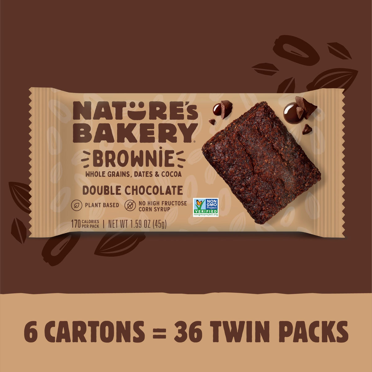 Nature's Bakery Double Chocolate Brownie Bars — Plant-Based, Dairy-Free, Whole Grains & Dates, 6 Pack