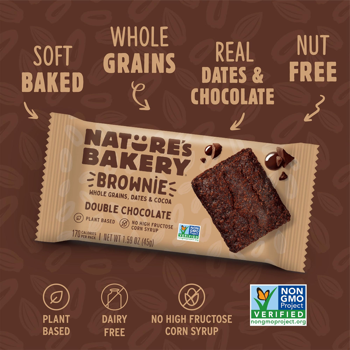 Nature's Bakery Double Chocolate Brownie Bars — Plant-Based, Dairy-Free, Whole Grains & Dates, 6 Pack