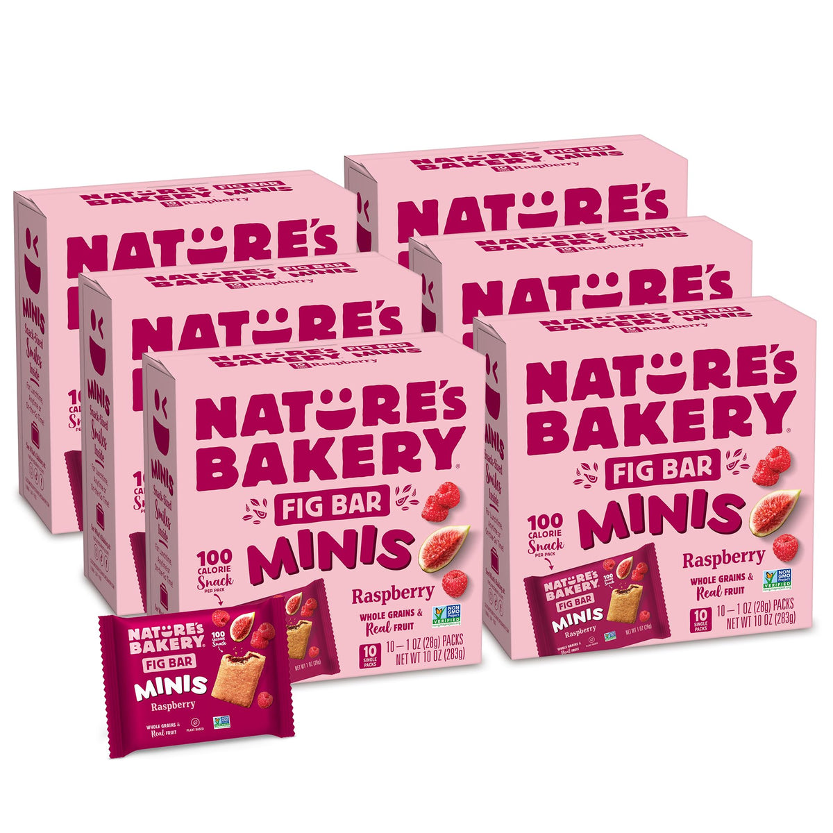 Nature's Bakery Fig Bar Minis Raspberry – Whole Grain, Vegan, Non-GMO (Pack of 6)
