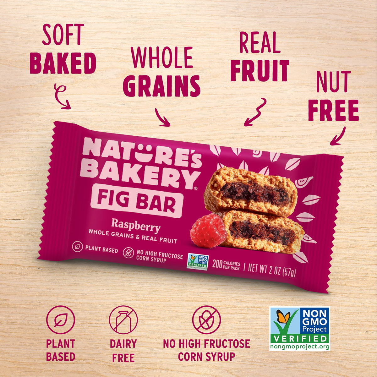 Nature's Bakery Whole Wheat Fig Bars – Raspberry, Real Fruit, Vegan, Non-GMO, 6-Count Pack