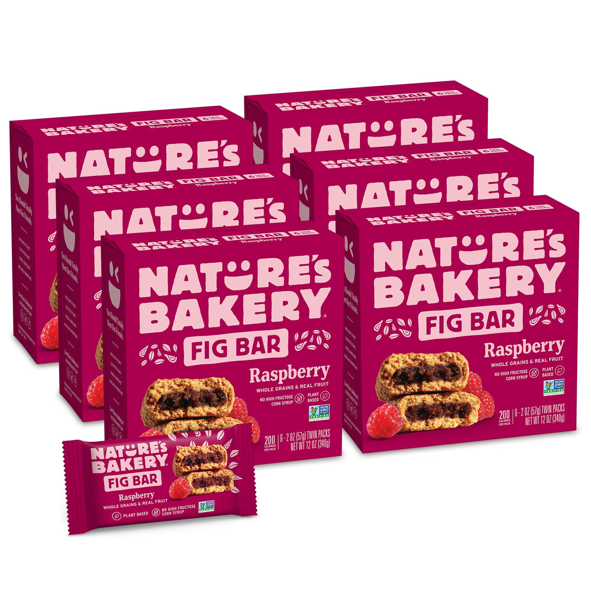 Nature's Bakery Whole Wheat Fig Bars – Raspberry, Real Fruit, Vegan, Non-GMO, 6-Count Pack