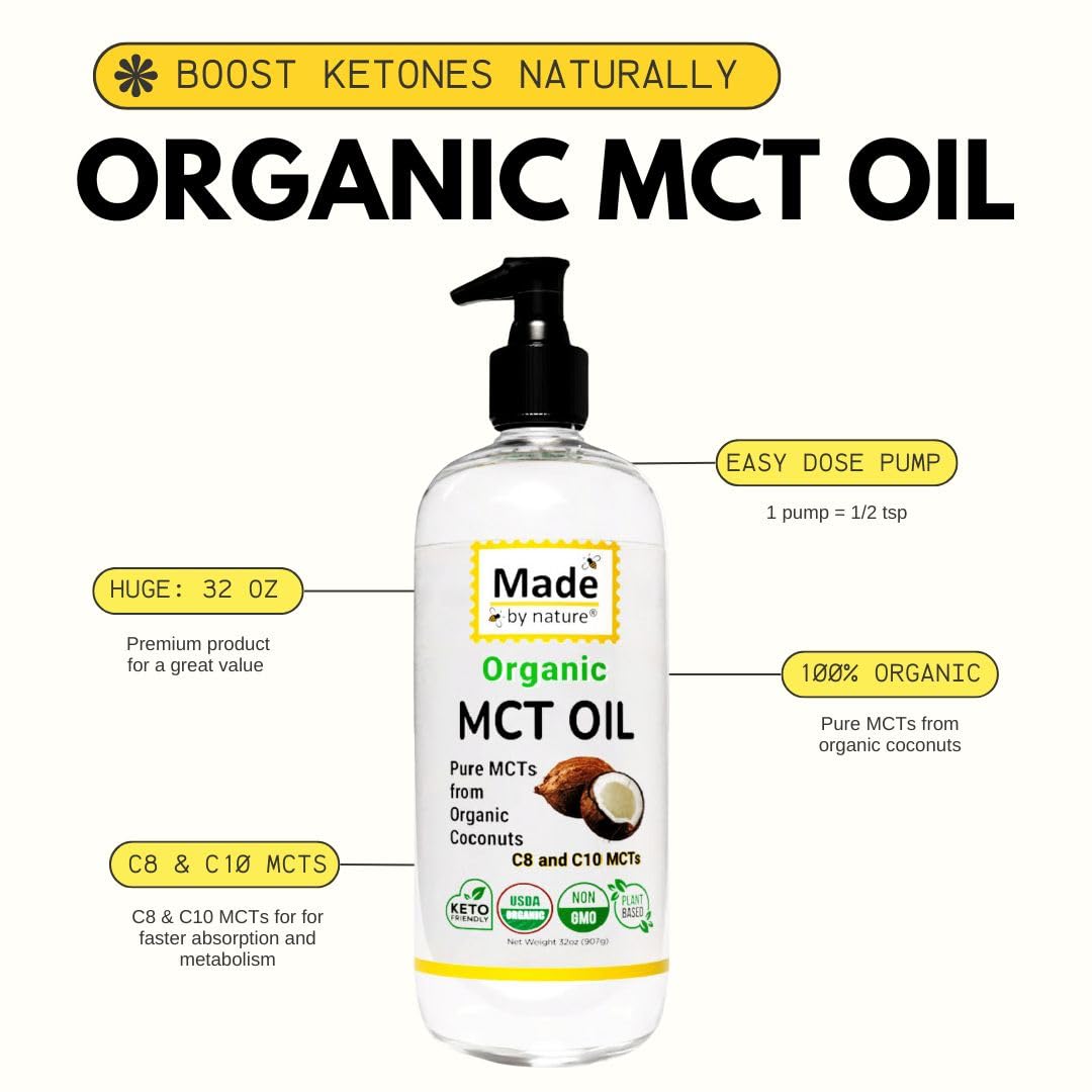 Nature's Diet Made By Nature Organic MCT Oil — Pure C8/C10 MCTs, 32 oz, Keto-Friendly