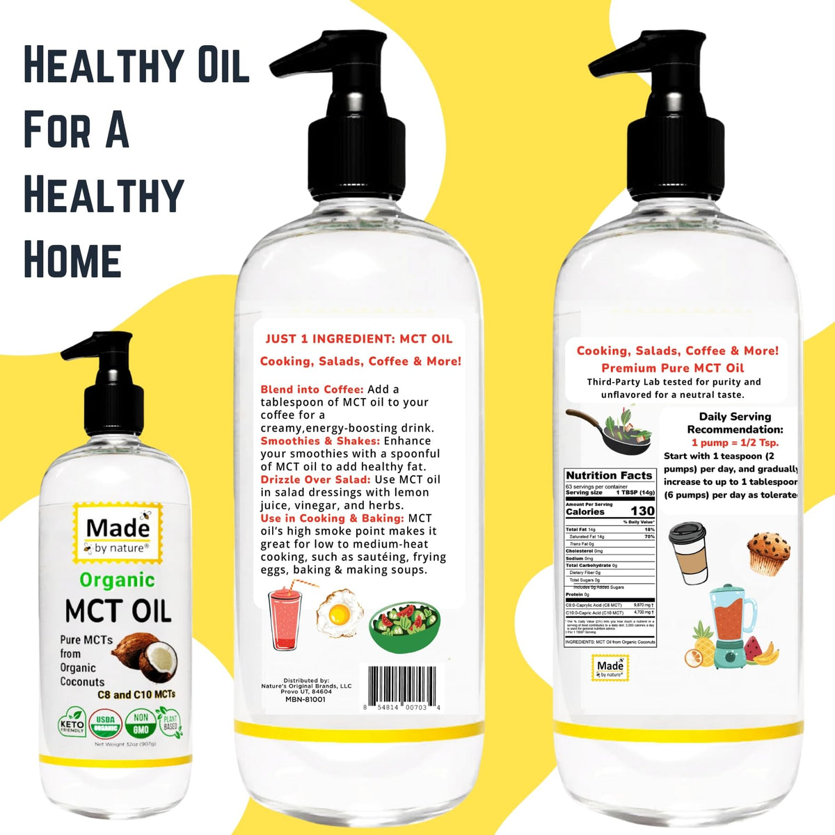 Nature's Diet Made By Nature Organic MCT Oil — Pure C8/C10 MCTs, 32 oz, Keto-Friendly
