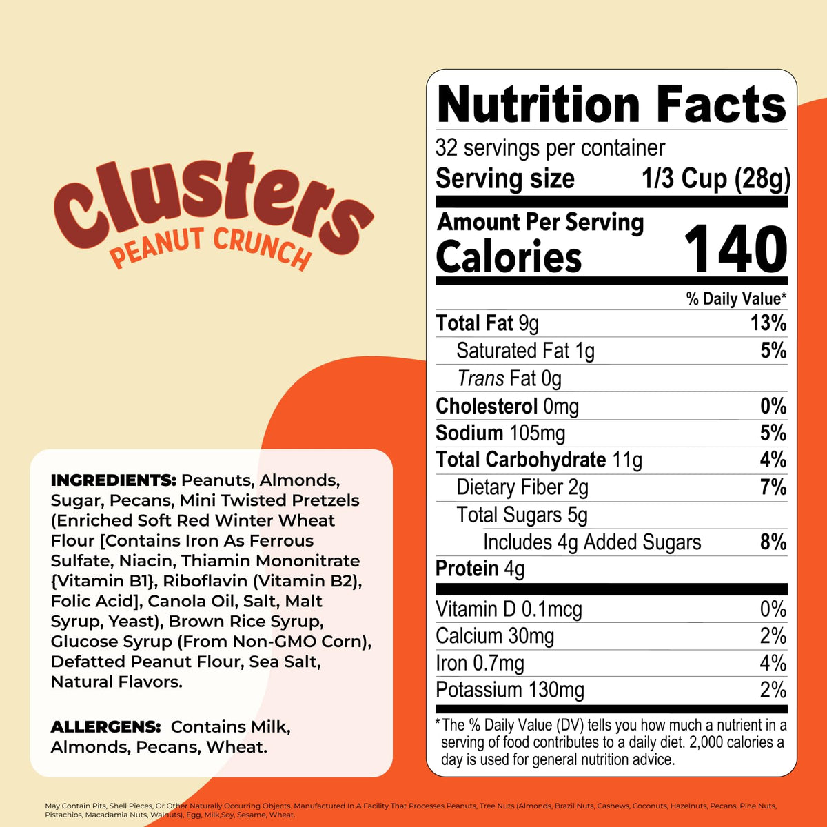Nature's Garden Peanut Crunch Clusters – 32oz Pouch, Large Nut & Pretzel Snack Bites with Almonds & Pecans