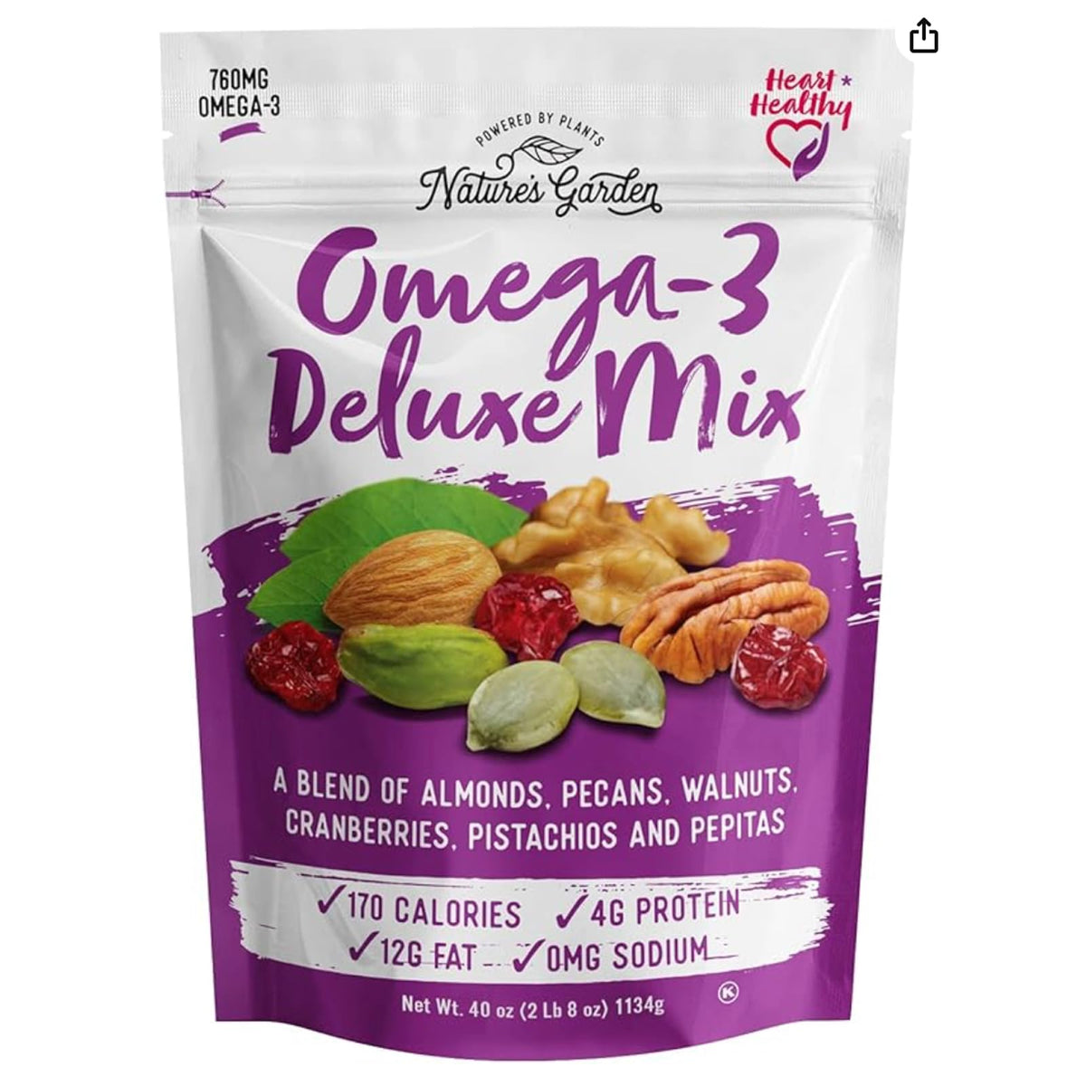 Nature's Garden Omega 3 Deluxe Mix - Healthy Trail Mix (Gluten Free, Vegan, No Artificial Ingredients) - 40 oz Bag